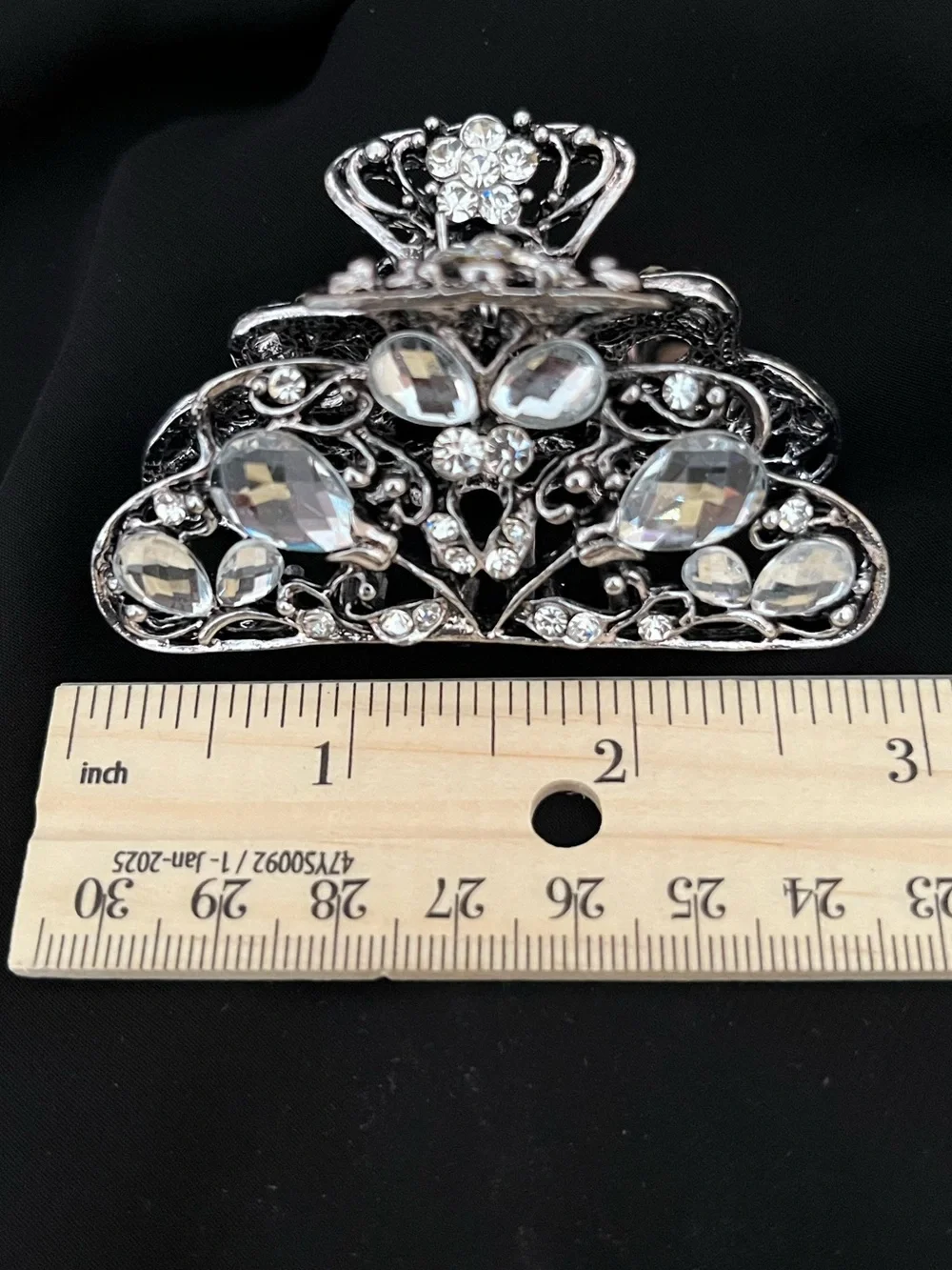 Crystal-Embellished Silver Hair Clip